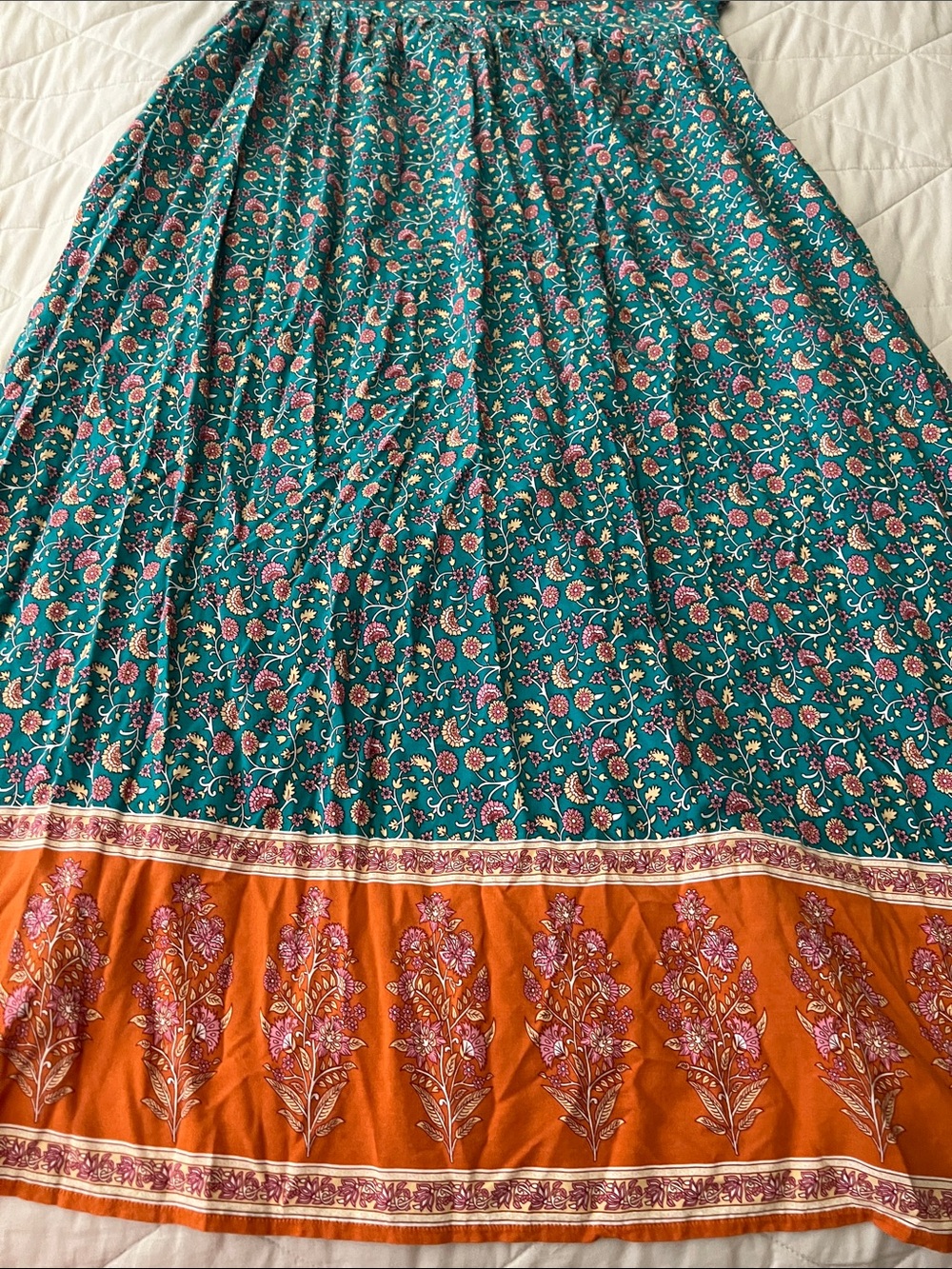 Natural Life Avery Midi Dress Floral Boho V-neck Pockets Turquoise Orange XS - Picture 13 of 15